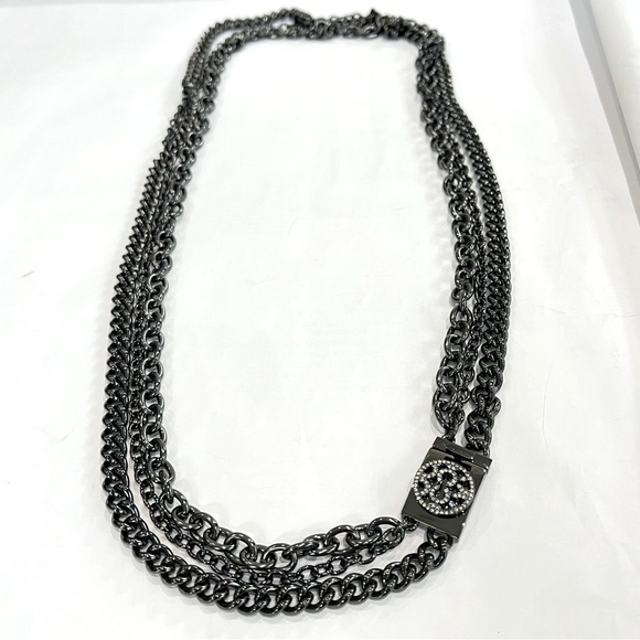 NWOT COACH Op-Art Gunmetal Multi-Chain 3-Strand Tiered Necklace Crystal Clasp - Picture 16 of 16